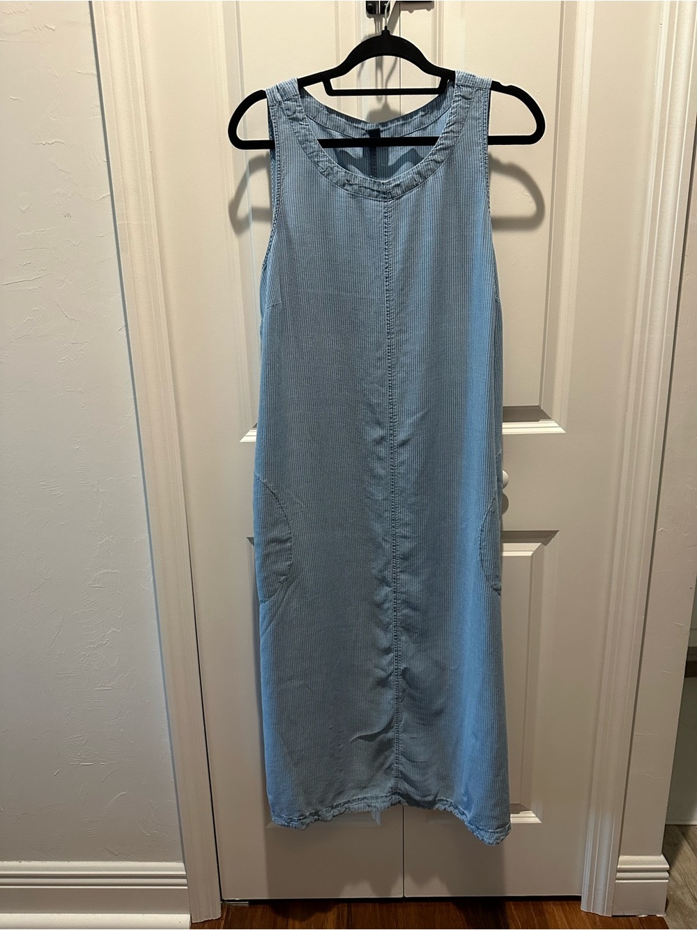 J. Jill Light Blue Sleeveless Denim striped Midi Tank Dress